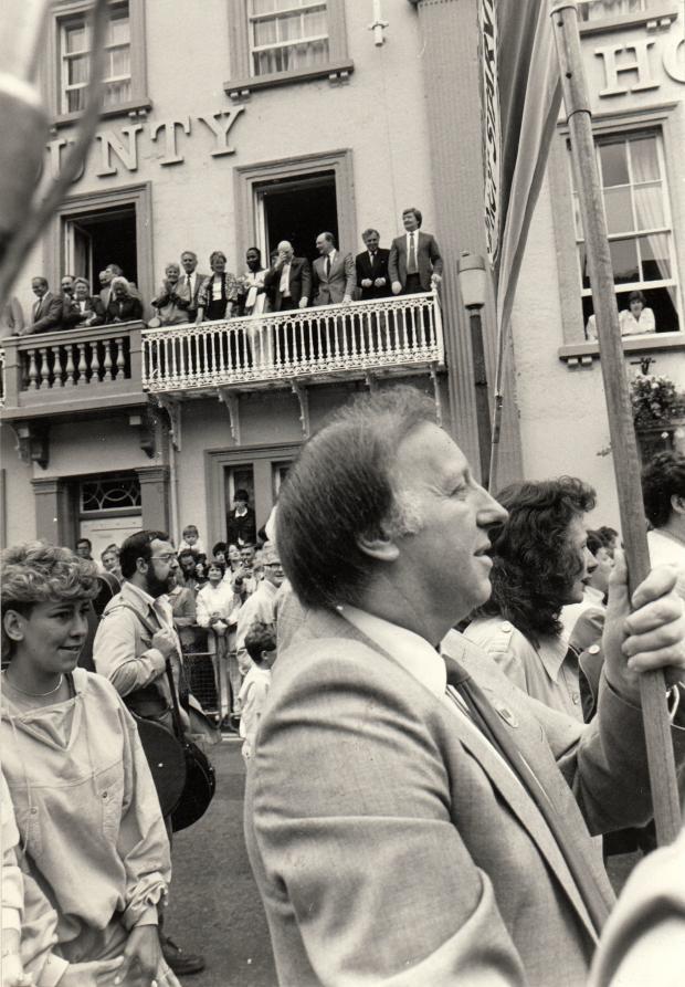 The Northern Echo: Arthur Scargill beneath the County balcony in 1984